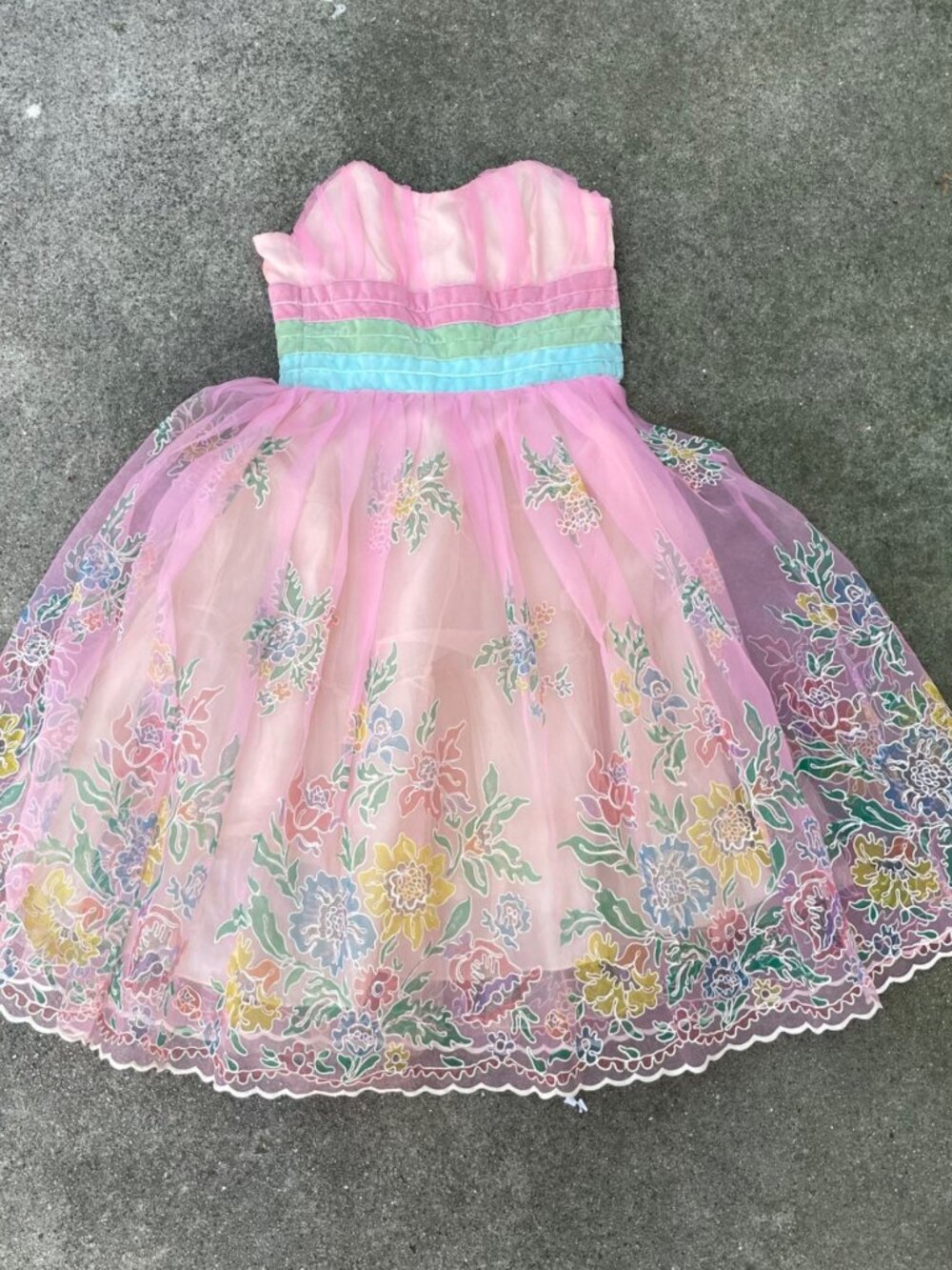 Vintage Y2K Betsey Johnson Dress Tulle Pink Bows Painted Floral Fairy Ethereal S - Picture 5 of 17